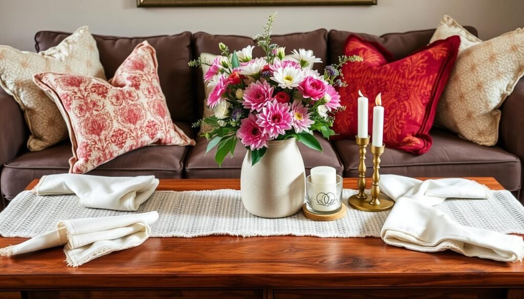 Wohnzimmer Tischdeko mit Textilien Wohnzimmer Tischdeko mit Textilien
