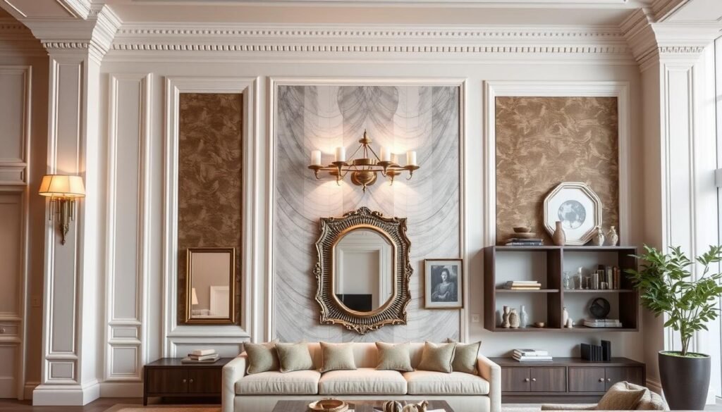 architectural elements for decorating a big living room wall