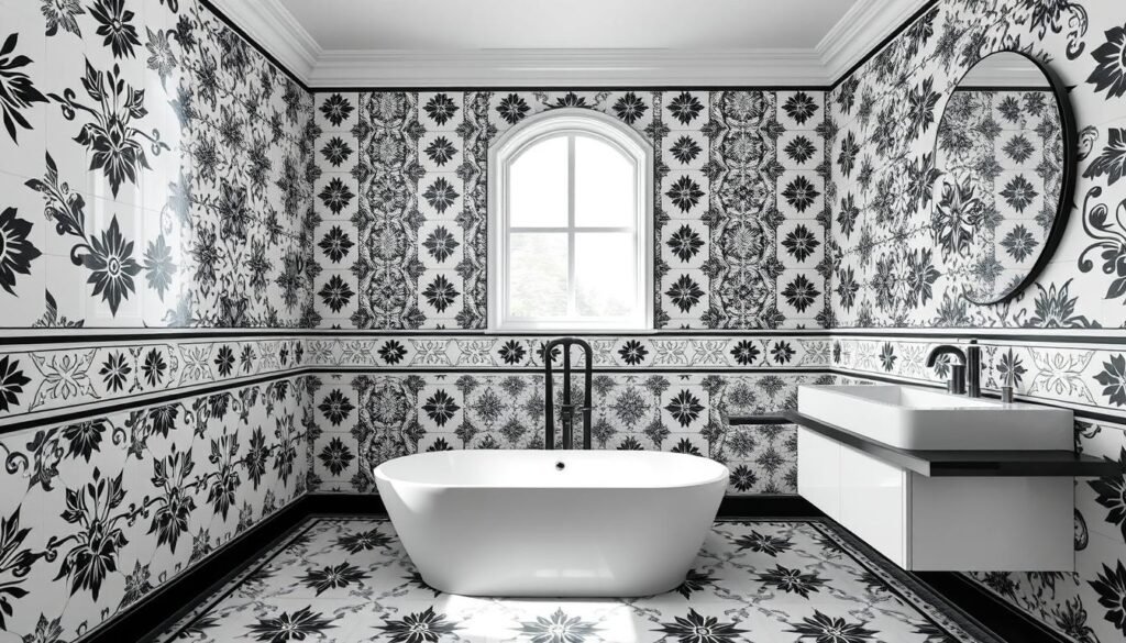 Black and white bathroom tile patterns